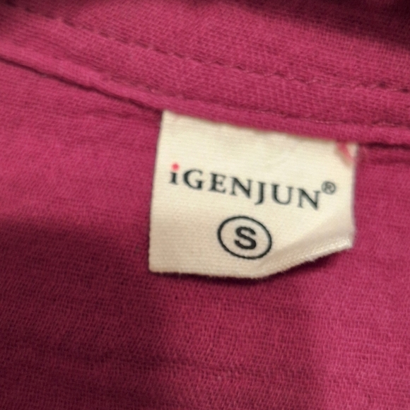 Burgundy Oversized Button Down Cotton Tunic Ladies Small Lagenlook BEACHY Boho - Picture 4 of 5